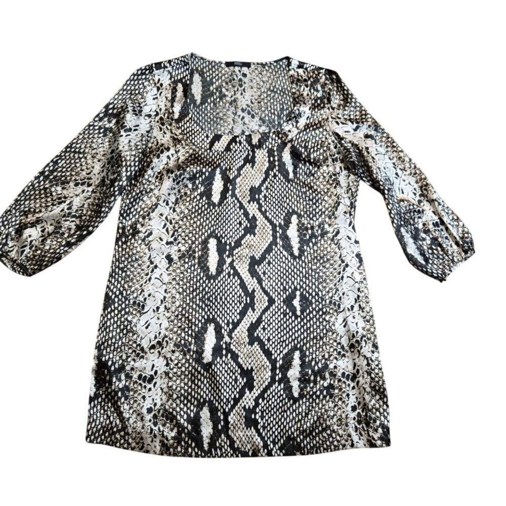 Marks & Spencer Snake Print V Neck 3/4 Sleeve Dress Tunic Top Mini Dress L
